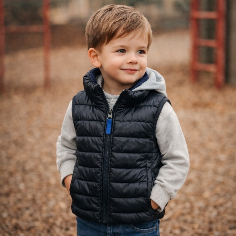 Primary Black Puffer Vest Boys Size 3 Lightweight Quilted Zip Winter Jacket